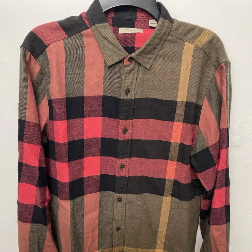 Burberry Brit Button Down Authentic Mens Green Flannel Shirt Large price firm
